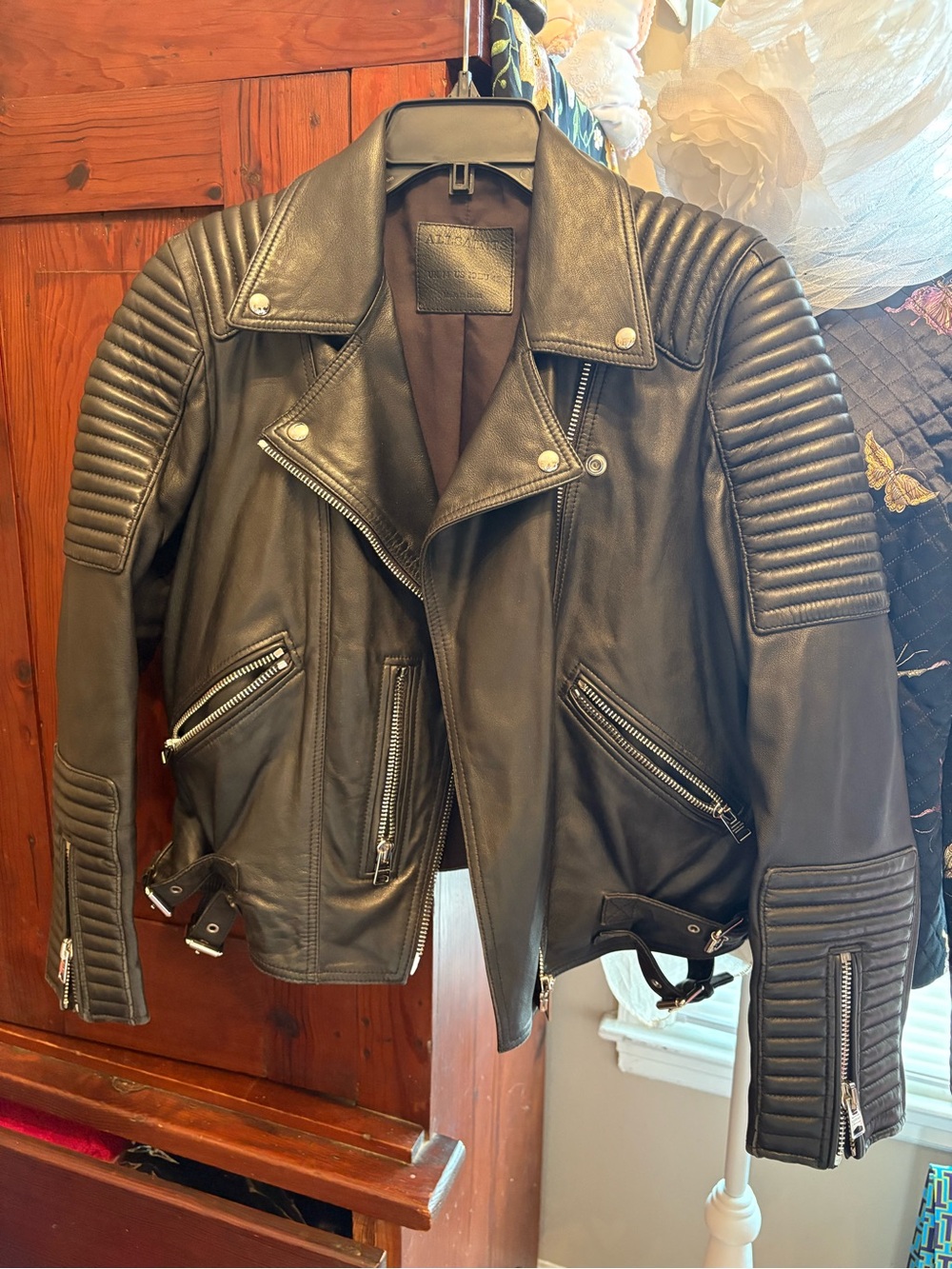 Allsaints Black Leather Biker Jacket